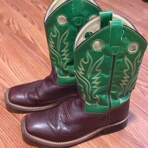 Green leather cowboy boots